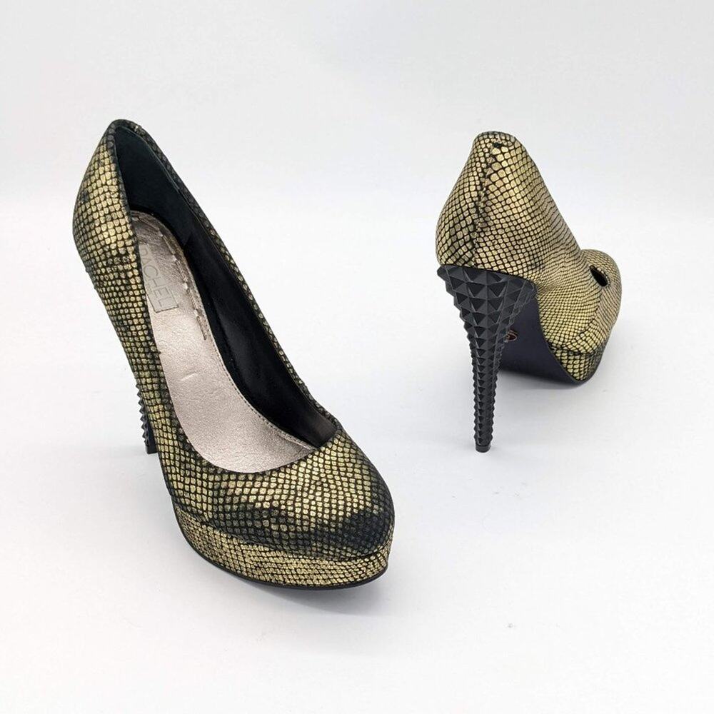 Rachel Rachel Roy Gold Black Kimi Scale Pattern Sculpted Studded Platform Size 8